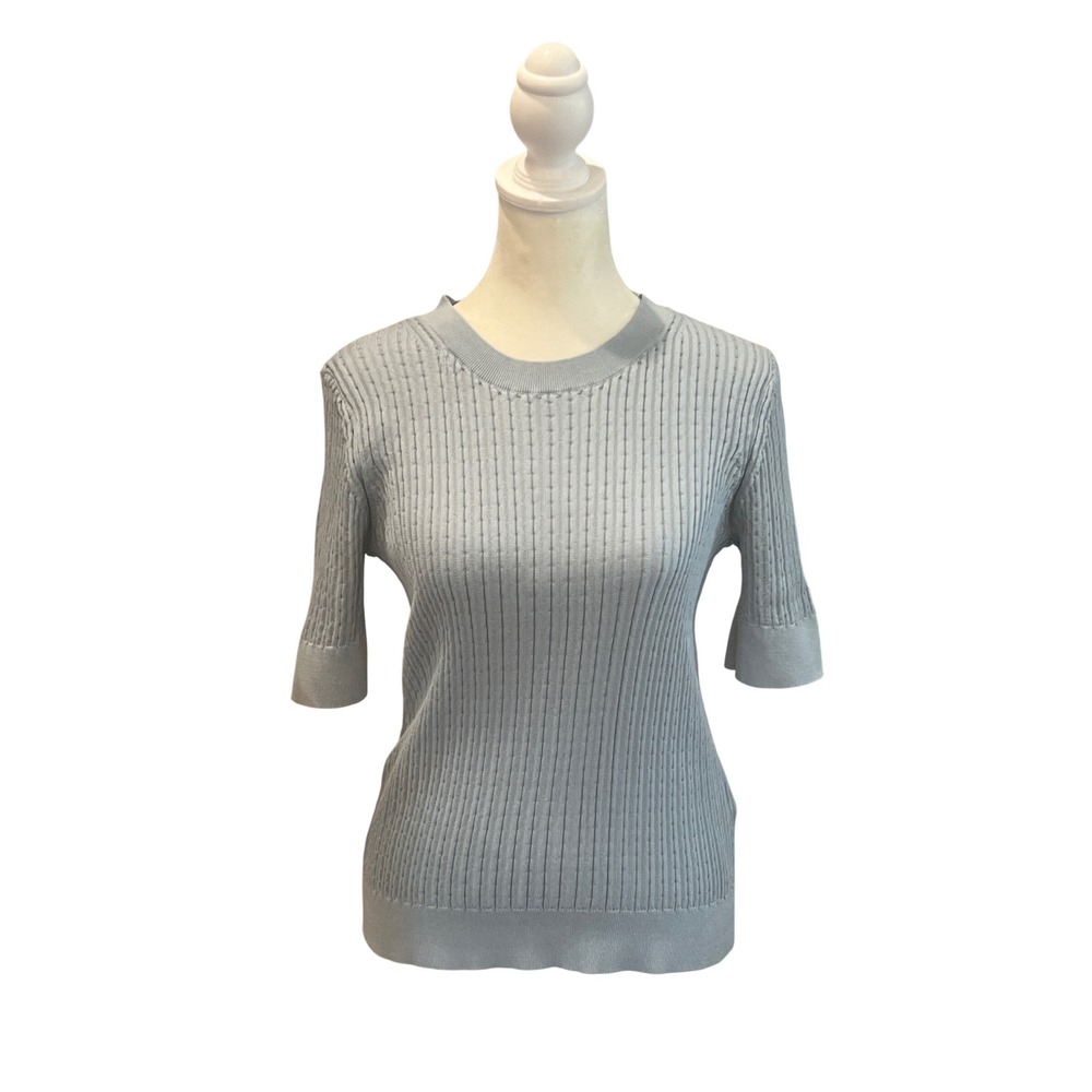 COS Light Blue Ribbed Knit Short Sleeve Sweater Top size Small